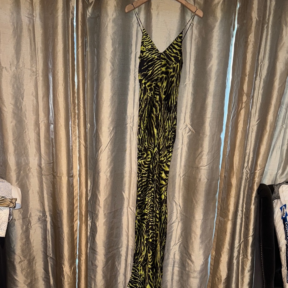 Ganni Black and Yellow Zebra Print Maxi Dress